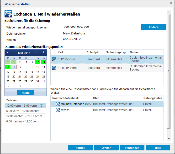 Katalog für die spezifische Wiederherstellung von Microsoft Exchange